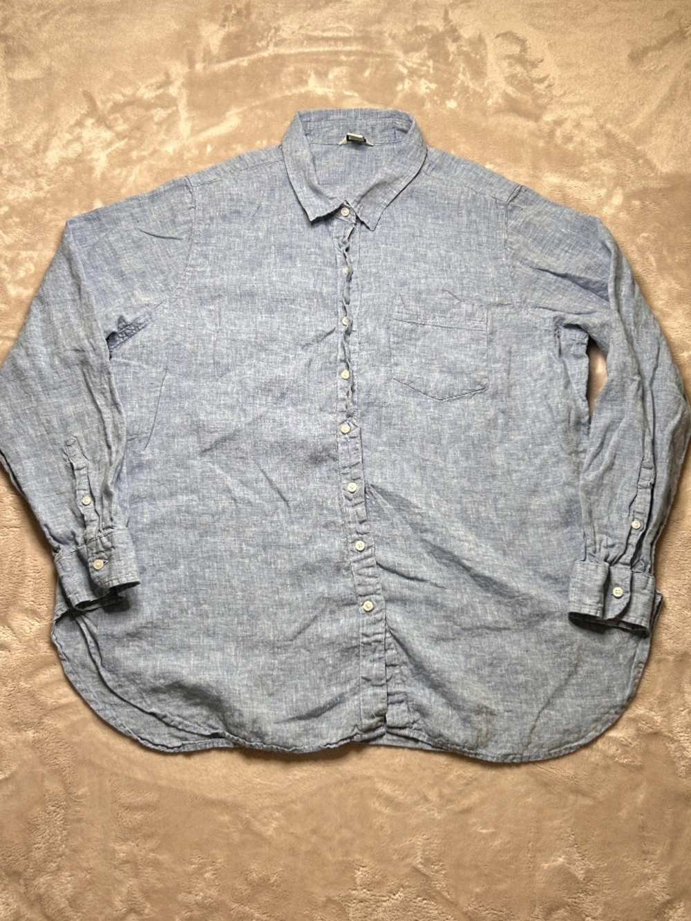 LLBean Shirt Womens 1X Blue Linen Chambray Button Up Preppy Casual Coastal